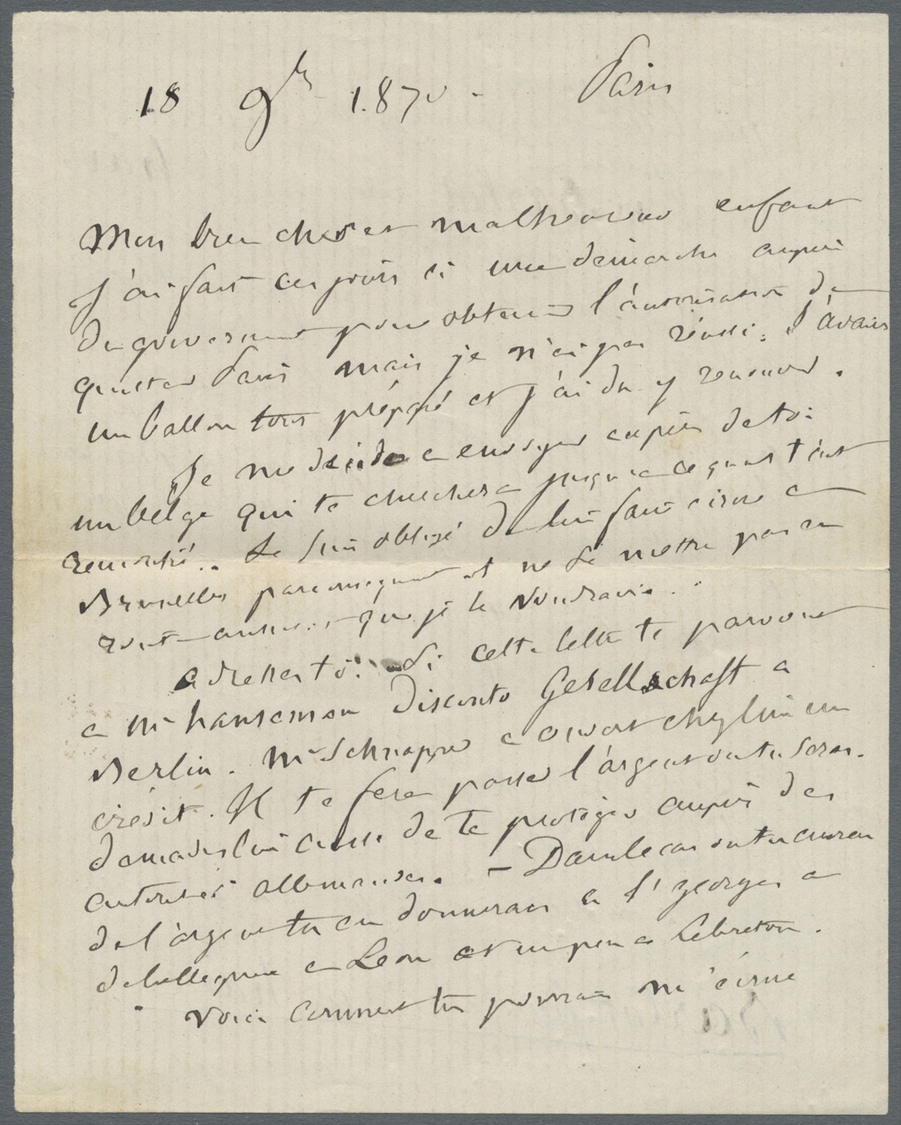 Br Frankreich - Ballonpost: 1870 (20. Nov.) BALLON MONTÉ: Briefhülle Mit Inhalt Von Paris Nach BERLIN, Frankiert - 1960-.... Covers & Documents