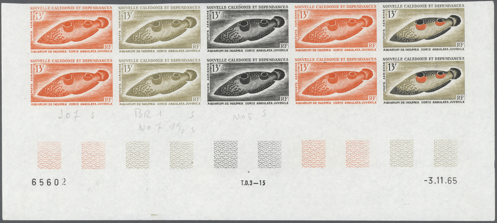 ** Thematik: Tiere-Fische / Animals-fishes: 1965, Nouvelle Caledonie: Fishes Complete Issue In 2x Five Different Colour- - Pesci