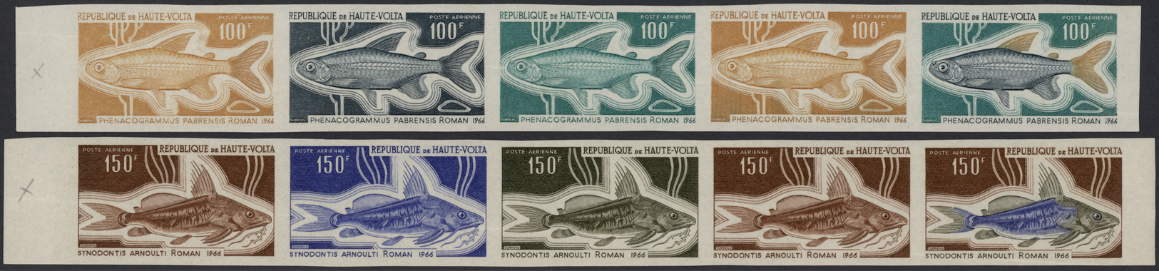 ** Thematik: Tiere-Fische / Animals-fishes: 1969, Upper Volta (now Burkina Faso). PROGRESSIVE PROOFS In Strips Of 5 For  - Fishes