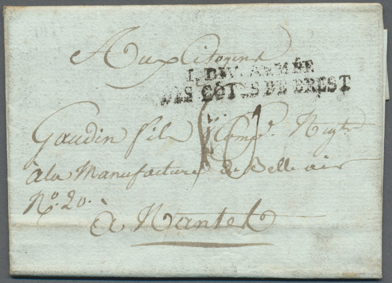 Br Frankreich - Militärpost / Feldpost: 1796, "I. DIV. ARMEE DES COTES DE BREST", Double Line In Black On Folded - Marques D'armée (avant 1900)