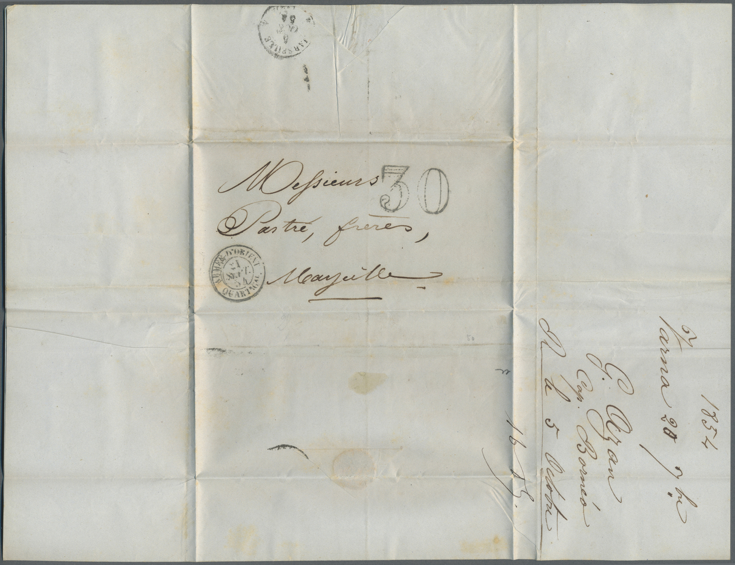 Br Frankreich - Militärpost / Feldpost: CRIMEA-WAR: 1854, Complete Folded Letter From VARNA/BULGARIA With French - Marques D'armée (avant 1900)