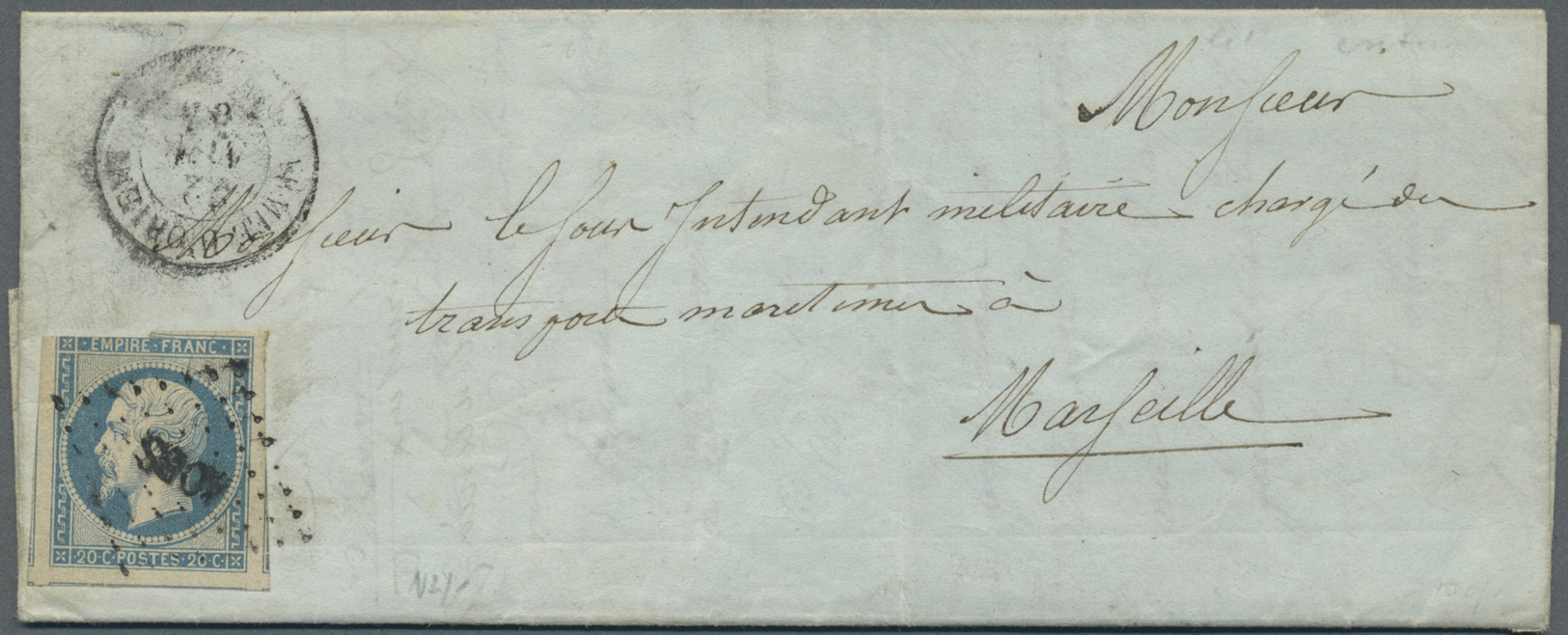 Br Frankreich - Militärpost / Feldpost: CRIMEA-WAR: 1854, Complete Folded Letter With 20 C Blue (cut/small Faults - Marques D'armée (avant 1900)