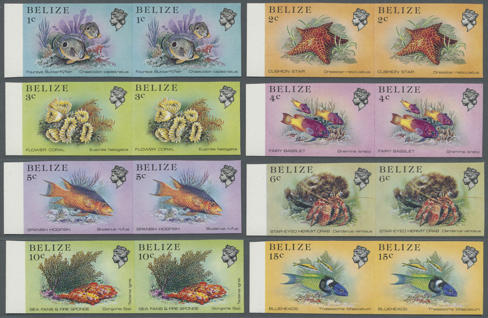 ** Thematik: Tiere-Fische / Animals-fishes: 1984 Belize: Complete Set Of 18 Marginal Pairs IMPERFORATED, Mint Never Hing - Fishes