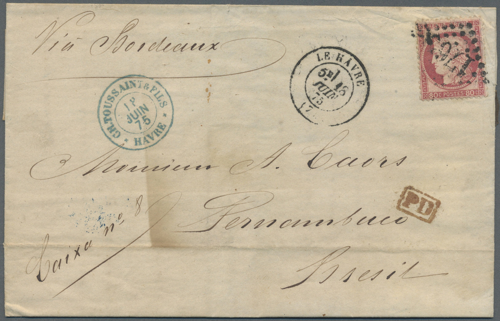 Br Frankreich - Militärpost / Feldpost: 1862/1875, 80 C Napoleon On Folded Letter To VERA CRUZ, Further 80 C Cere - Marques D'armée (avant 1900)