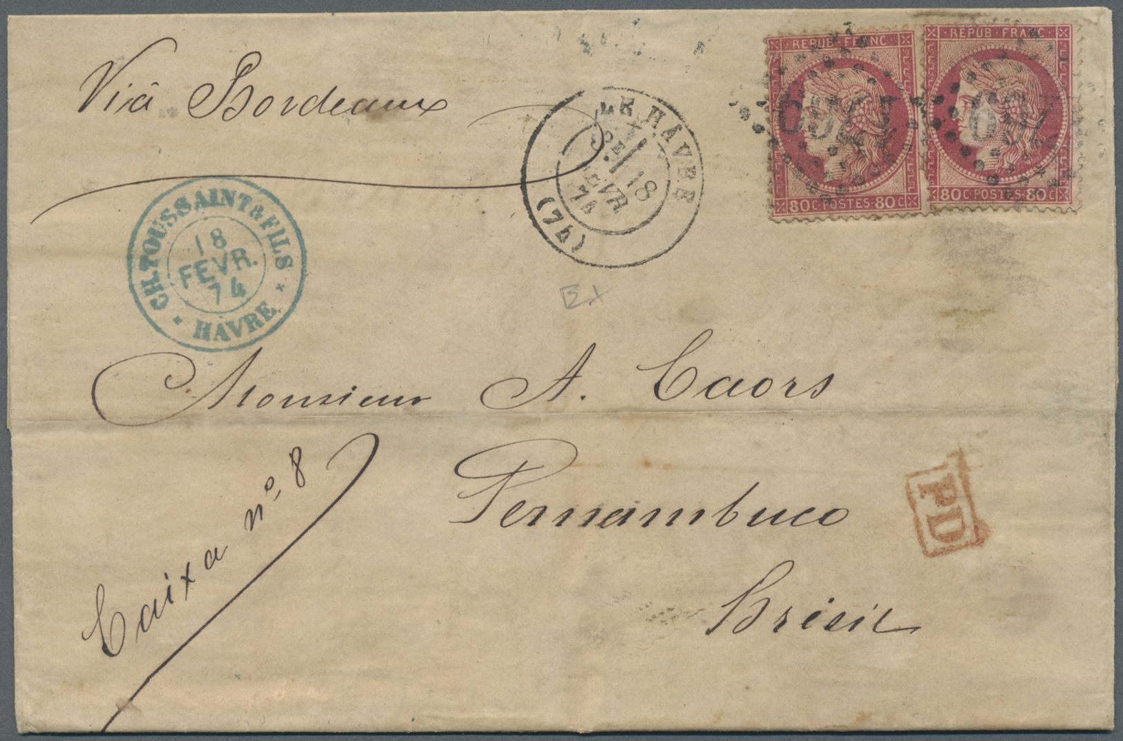 Br Frankreich - Militärpost / Feldpost: 1862/1875, 80 C Napoleon on folded letter to VERA CRUZ, further 80 C Cere
