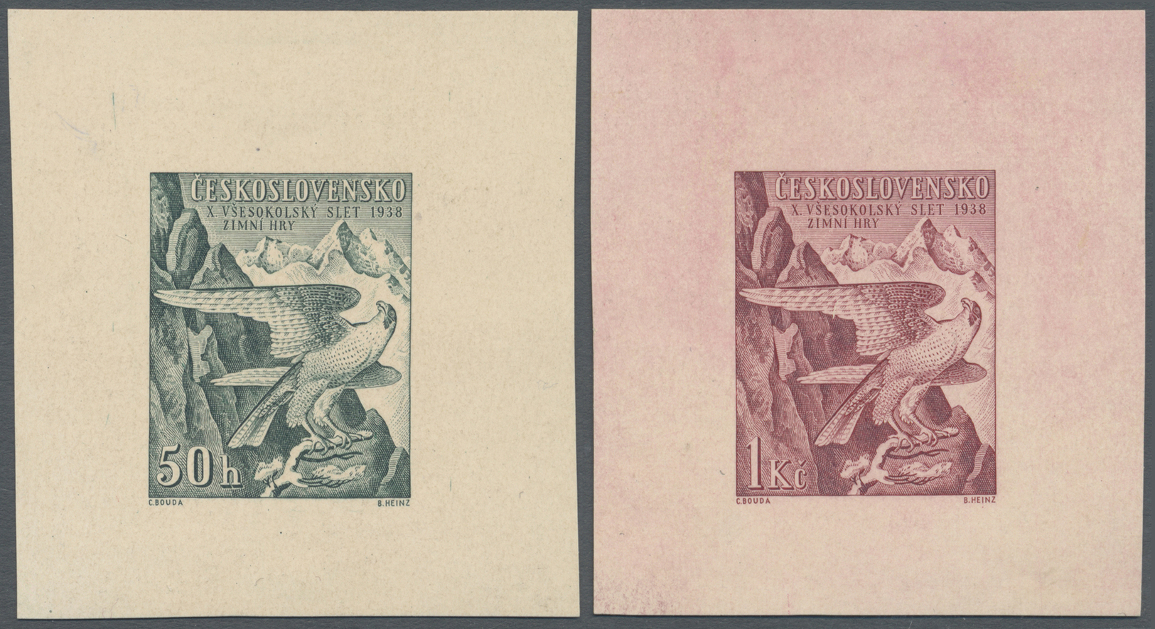 (*) Thematik: Tiere-Greifvögel / Animals-birds Of Prey: 1938, Czechoslovakia. Lot Of 2 Epreuves D'artiste For The Comple - Eagles & Birds Of Prey