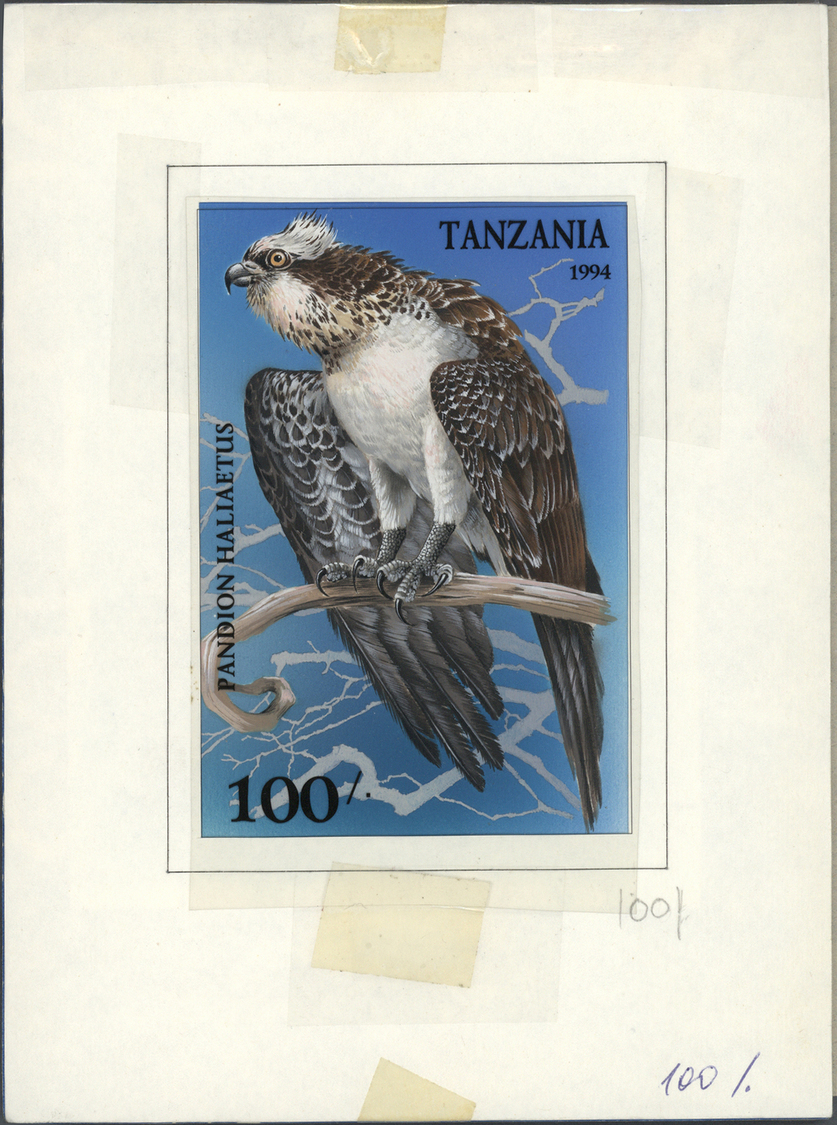 Thematik: Tiere-Greifvögel / animals-birds of prey: 1994, Tanzania. Set of 8 artworks for the stamps and the souvenir sh
