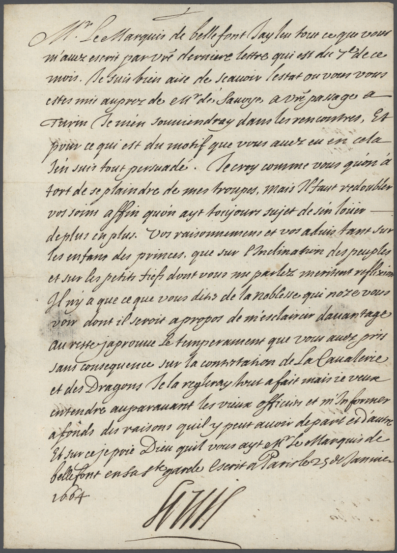 Br Frankreich - Besonderheiten: 1664, "Sun King" Louis XIV Of France (1638 - 1715), Complete Manuscript Letter Wi - Autres & Non Classés