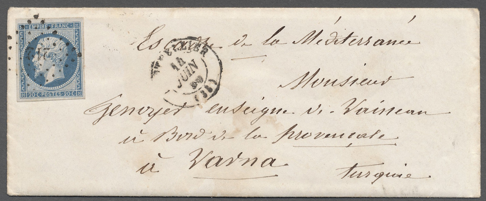 Br Frankreich - Besonderheiten: 1855, CRIMEAN WAR, Cover To Ensign On Board Vessel "Provencale" At Varna Turkey F - Other & Unclassified