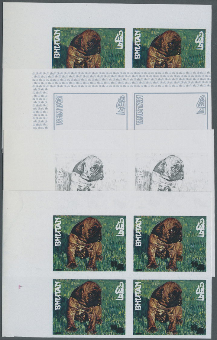 ** Thematik: Tiere-Hunde / Animals-dogs: 1973, Bhutan. Collective Progressive Proof (8 Phases) In Corner Blocks Of 4 For - Cani