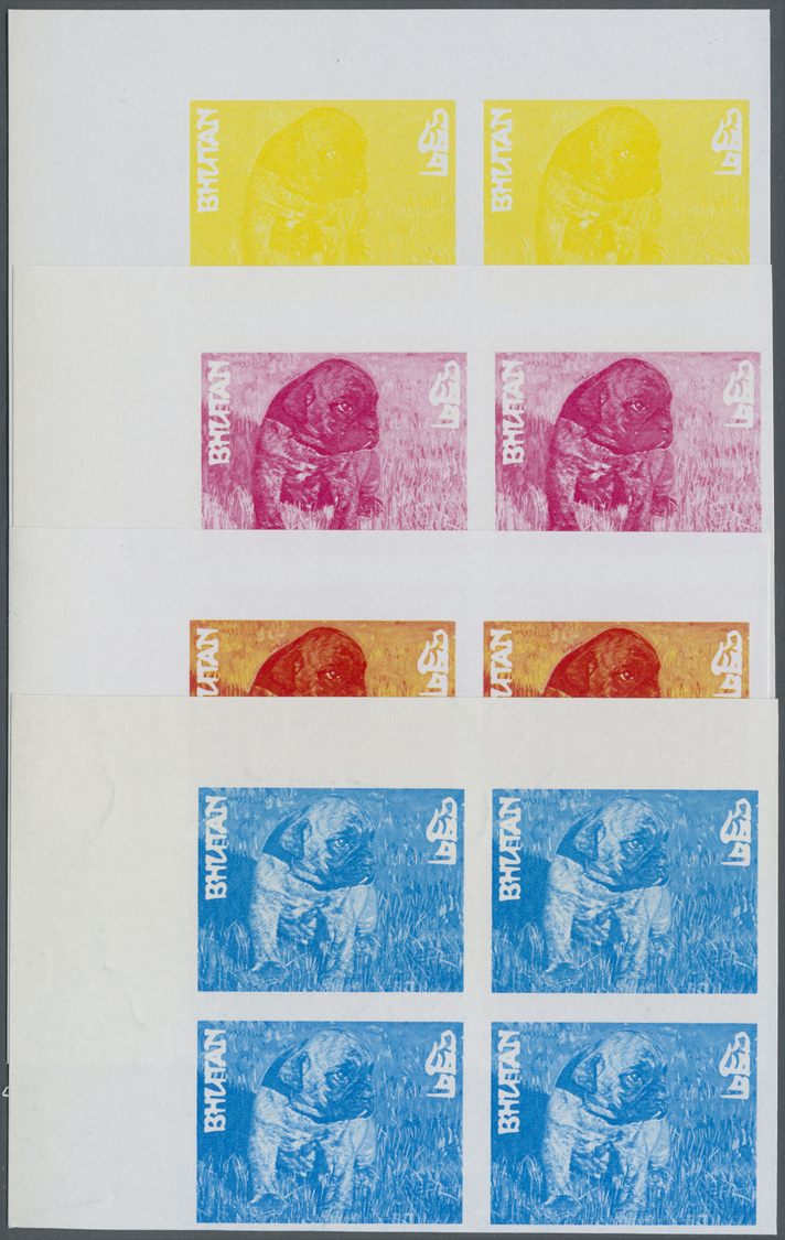 ** Thematik: Tiere-Hunde / Animals-dogs: 1973, Bhutan. Collective Progressive Proof (8 Phases) In Corner Blocks Of 4 For - Cani