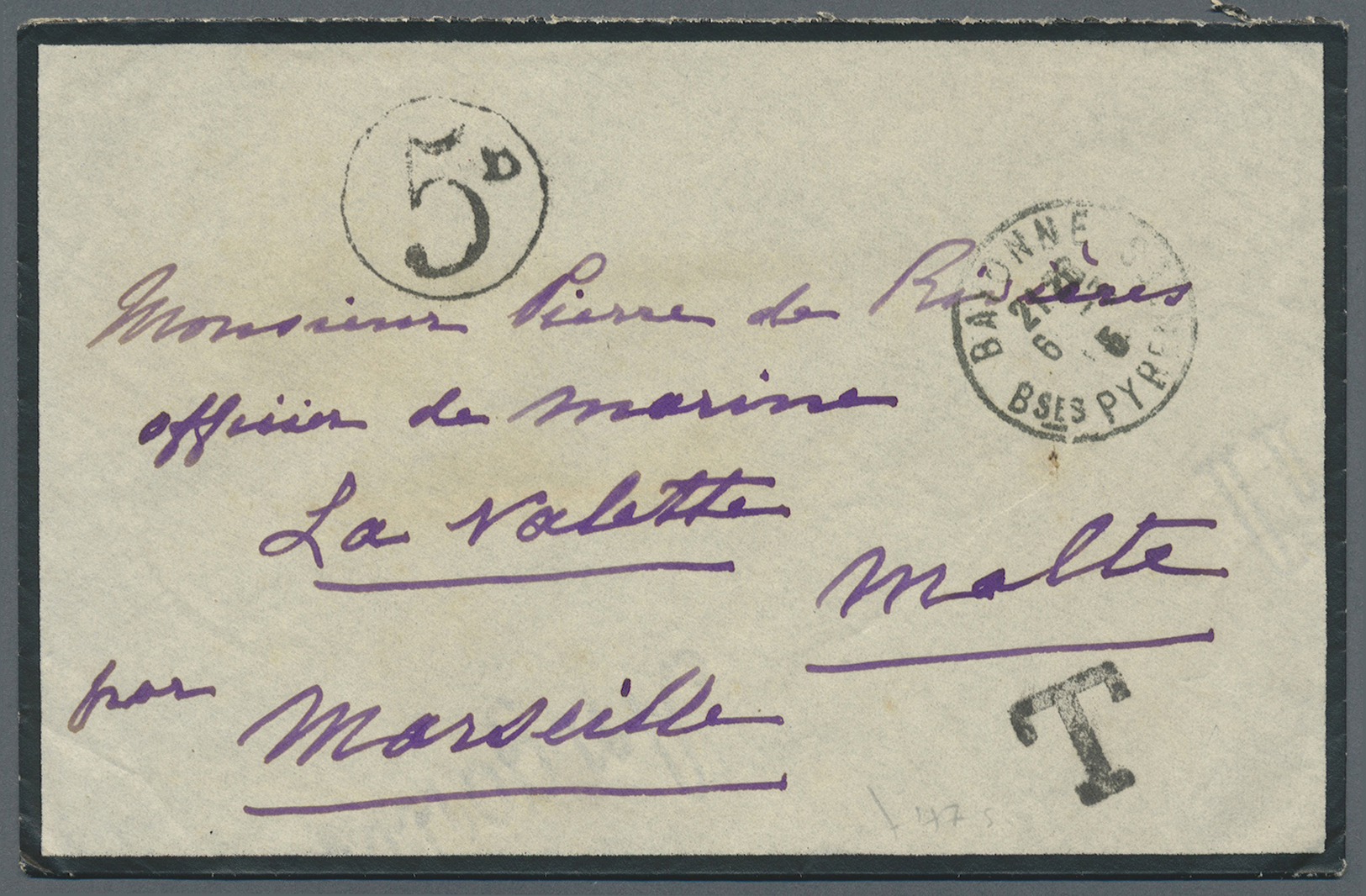 Br Frankreich - Besonderheiten: 1915 (FRENCH NAVAL FORCES IN MALTA). Stampless Mourning Envelope Written From Fra - Autres & Non Classés