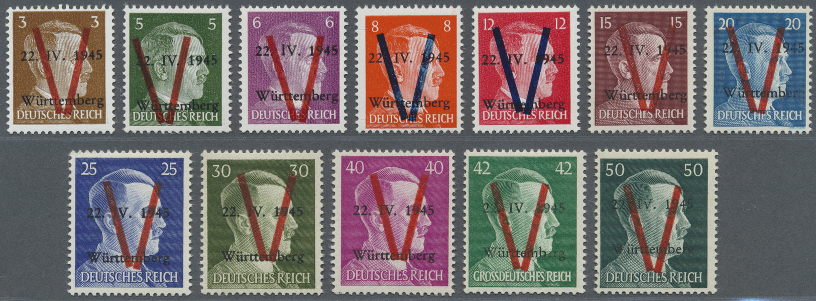 ** Frankreich - Besonderheiten: 1945. Complete Set (12 Values) "22. IV. 1945 Württemberg". Mint, NH. Signed. (May - Autres & Non Classés