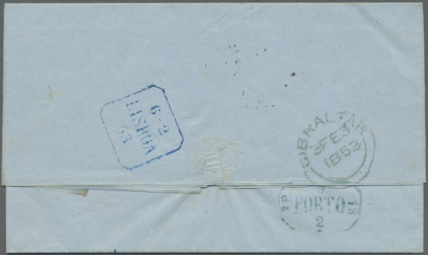 Br Gibraltar: 1853. Stampless Envelope Written From 'Gibraltar' Dated '3rd Feb 53' Addressed To Porto Cancelled B - Gibraltar