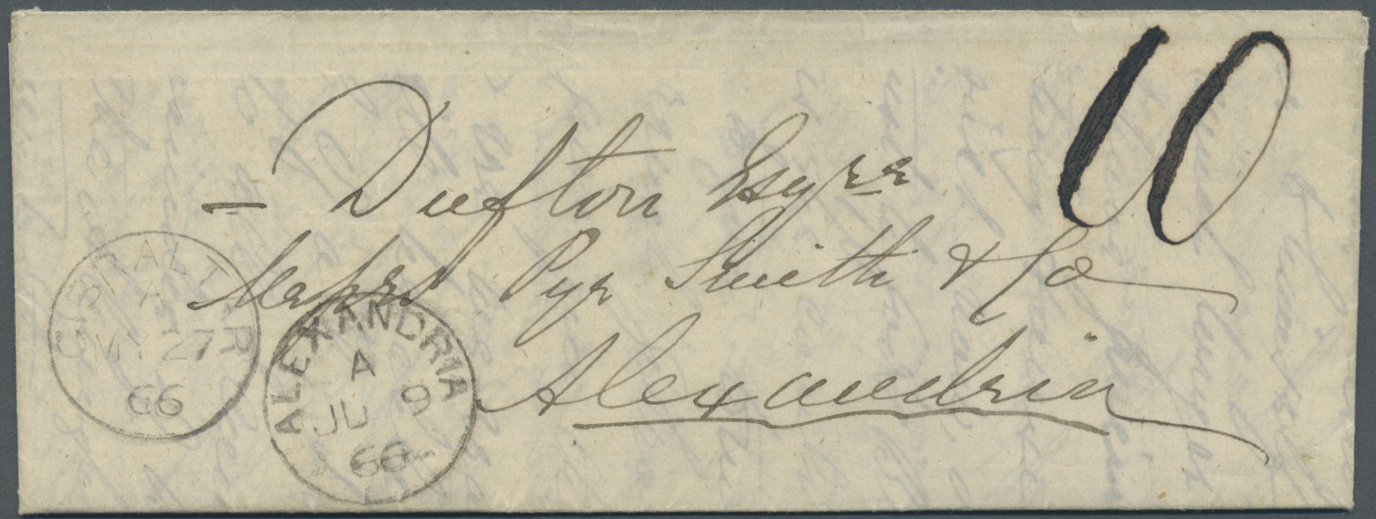 Br Gibraltar: 1866. Stampless Envelope Written From The ''S.S. Atlantic" Dated '25th May 1866' Addressed To Egypt - Gibraltar