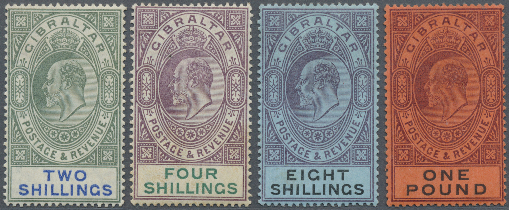 * Gibraltar: 1903, KEVII Definitives With Crown CA Wmk. 2s. To 1pd., Mint Hinged (4s. Little Toned Gum), SG. ~ £ - Gibraltar