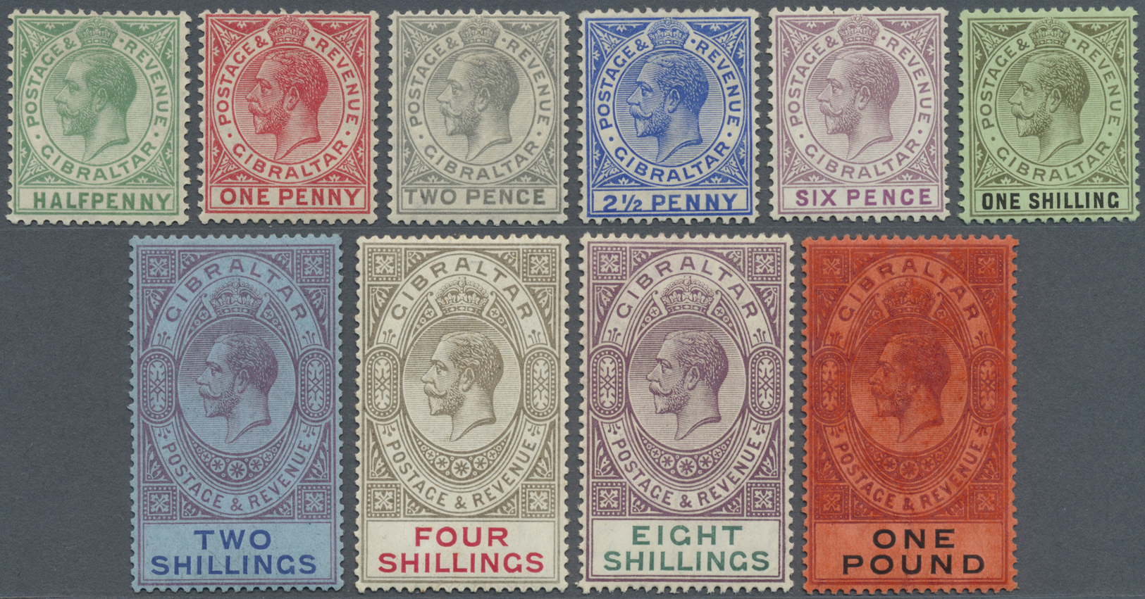 * Gibraltar: 1912, KGV Definitives With Mult Crown CA Wmk. Complete Set, Mint Hinged, SG. £ 325 - Gibraltar