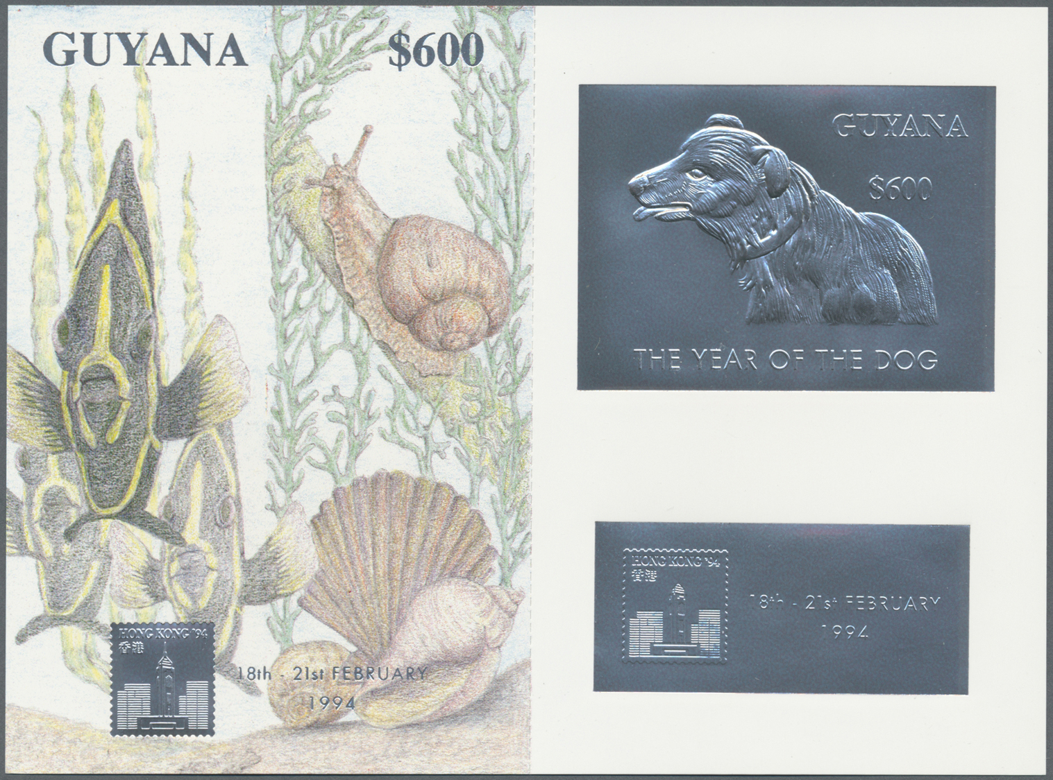 ** Thematik: Tiere-Hunde / animals-dogs: 1994, International Stamp Exhibition Hongkong '94 GOLD and SILVER miniature she