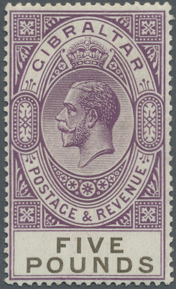 ** Gibraltar: 1925, Freimarke König Georg V 5 £ Violett/schwarzoliv, Postfrisches Luxusstück In Der Empfindlichen - Gibraltar