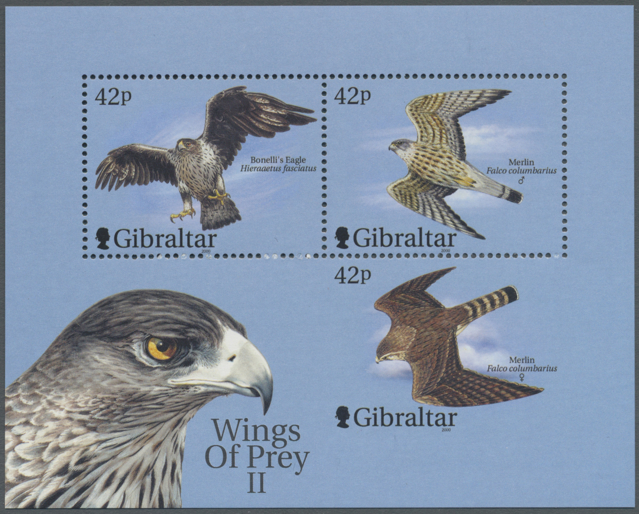 ** Gibraltar: 2000, Birds Of Prey II Miniature Sheet With MISSING PERFORATION On Three Sides Of Lower Right Stamp - Gibraltar