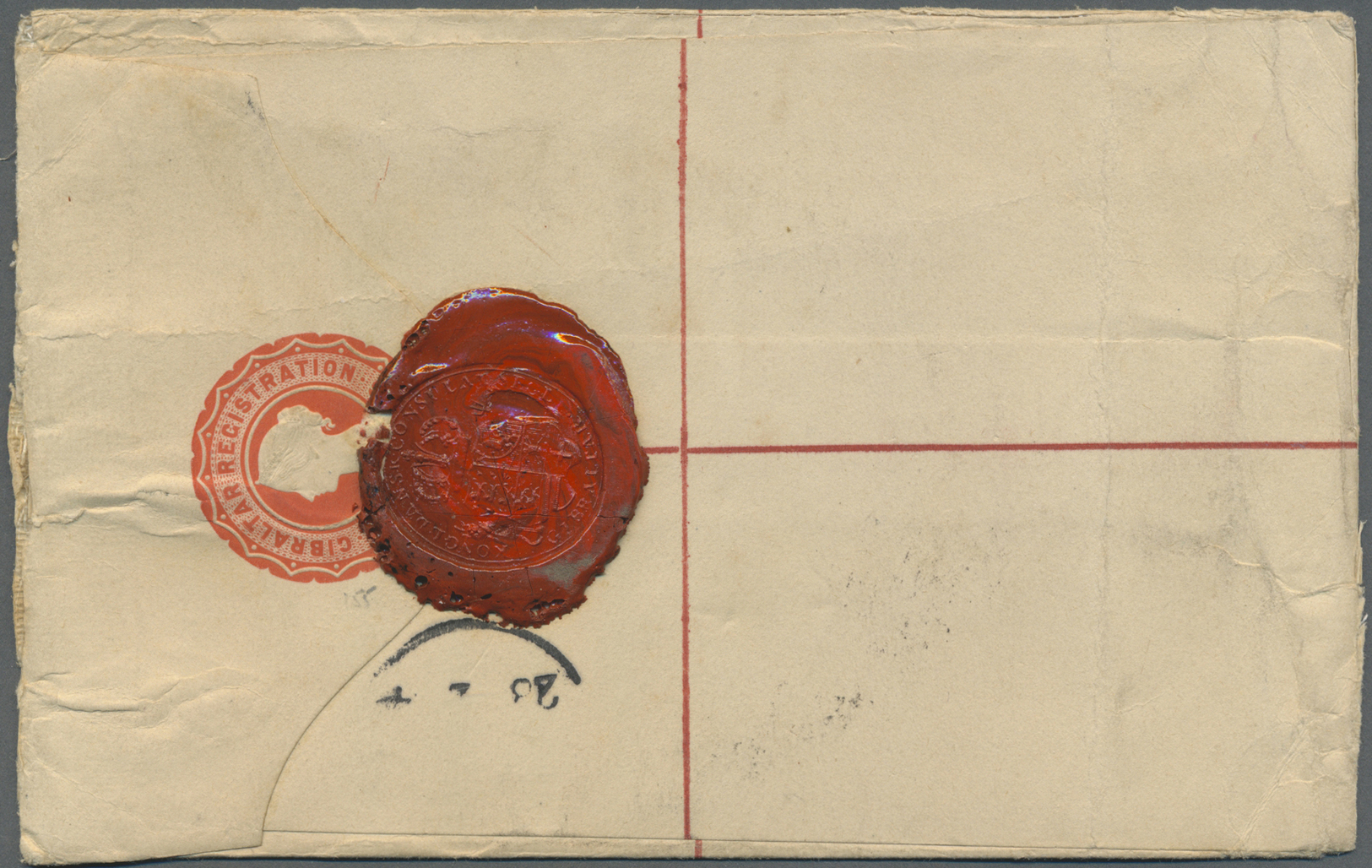 GA Gibraltar - Ganzsachen: 1891. Registered Postal Stationery Envelope 20 Centimes Orange (small Tears, Creases A - Gibraltar