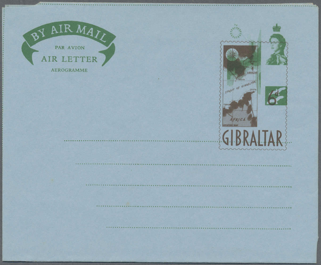 GA Gibraltar - Ganzsachen: 1961, Airletter QEII 6d Mint (3): Sepia Entirely Omitted, Sepia Shifted (9 Mm Down And - Gibraltar