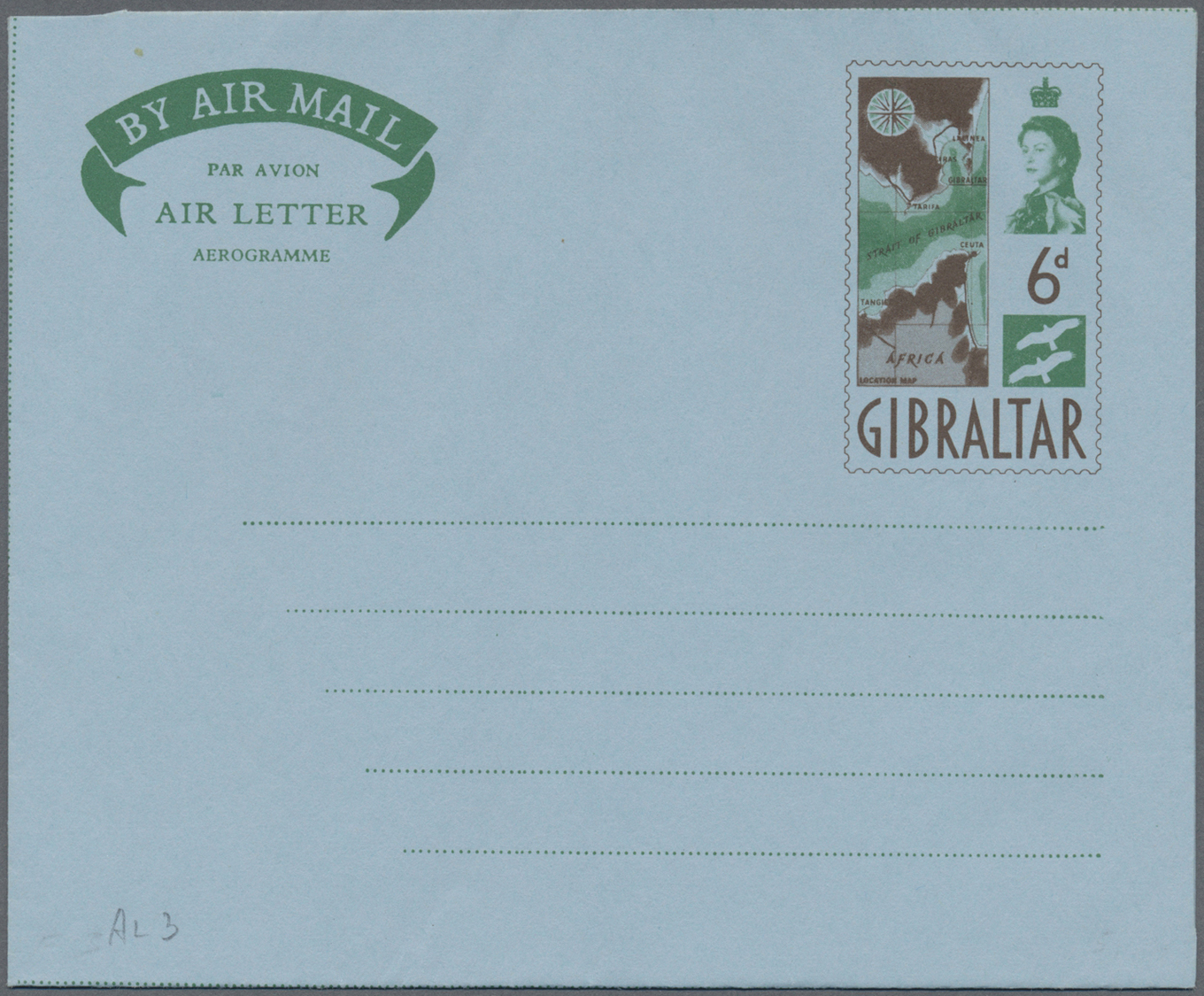 GA Gibraltar - Ganzsachen: 1961, Airletter QEII 6d Mint (3): Sepia Entirely Omitted, Sepia Shifted (9 Mm Down And - Gibraltar