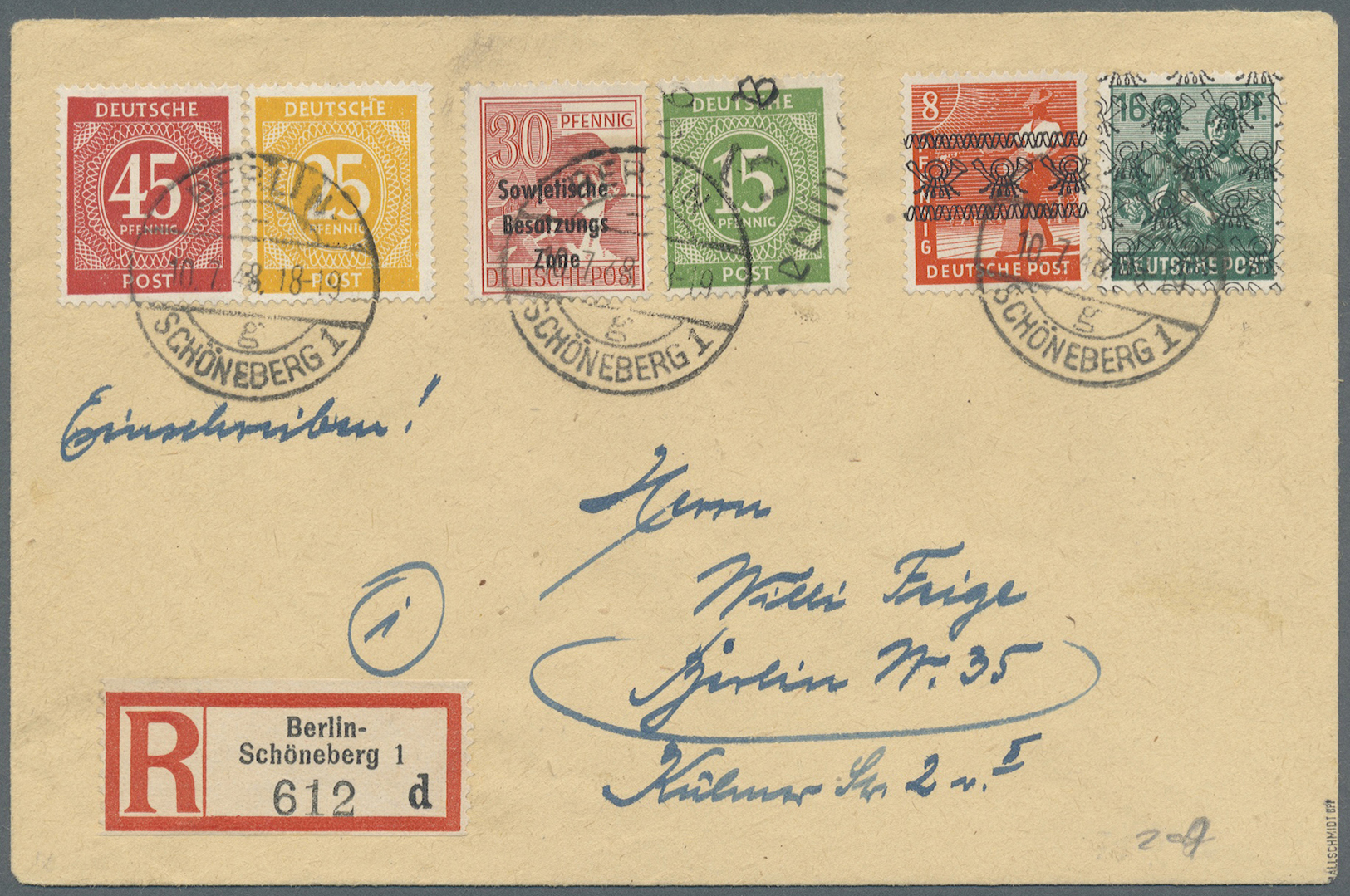 Br Berlin - Besonderheiten: 1948, 15 Pfg. Ziffer Mit Handstempel "3/Berlin...", Jeweils Mit Portogerech - Altri & Non Classificati