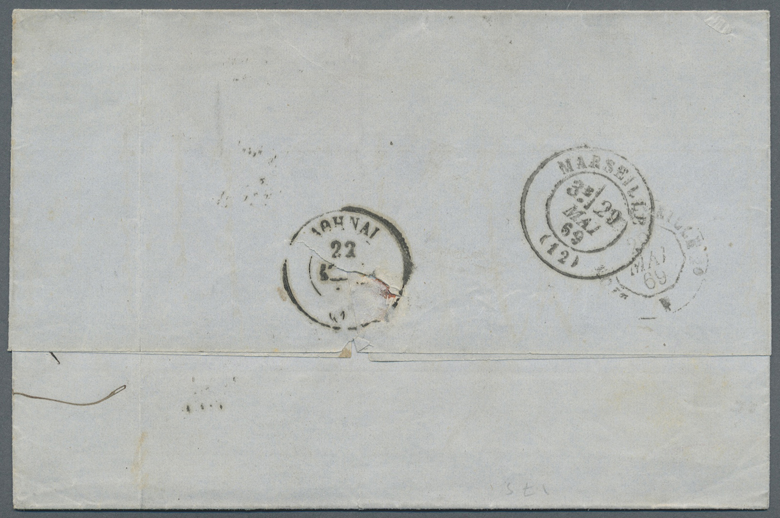 Br Griechenland: 1869. Stampless Envelope Addressed To Athens Sent From Lyon Dated '28 May 1869' Routed Via Marse - Covers & Documents