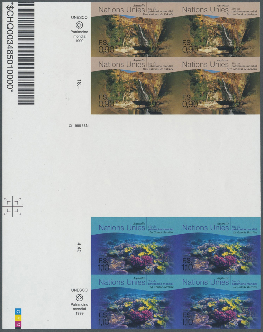 ** Thematik: Tiere-Meerestiere / Animals-sea Animals: 1999, UNO Geneva. Imperforate Gutter Block Of 2 Times 4 (booklet P - Marine Life