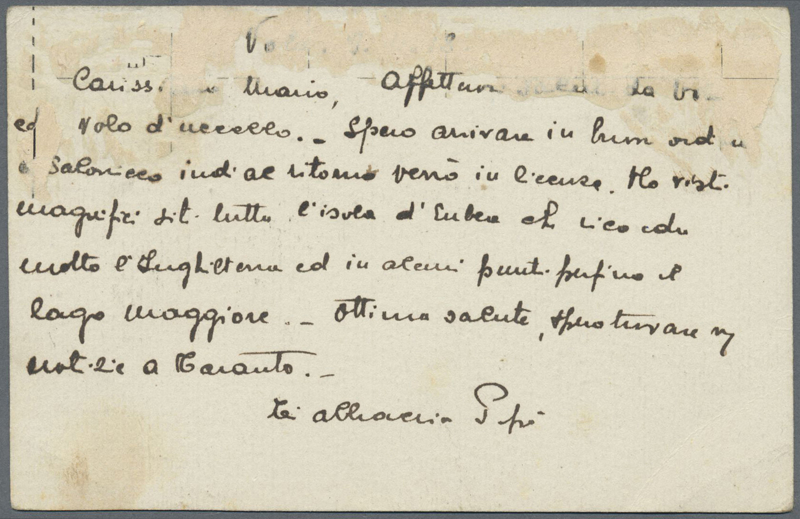 GA Griechenland: 1918. Entire Card 5 L Uprated To Italy. Paper Remnants On The Reverse. - Lettres & Documents