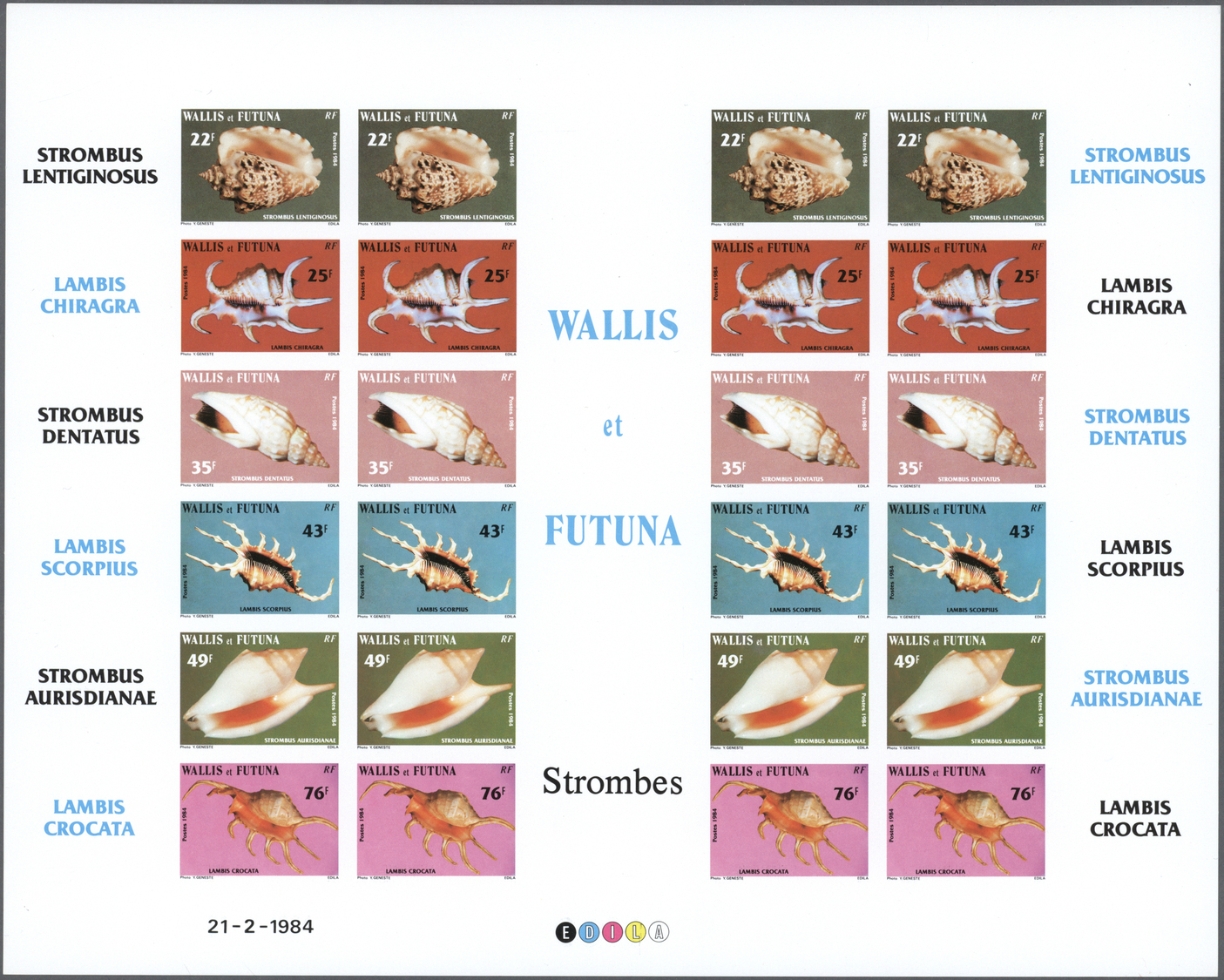 (*) Thematik: Tiere-Meerestiere-Muscheln / Animals-sea Animals-shells: 1983/1985, WALLIS And FUTUNA: Conches ('Meeressch - Coneshells