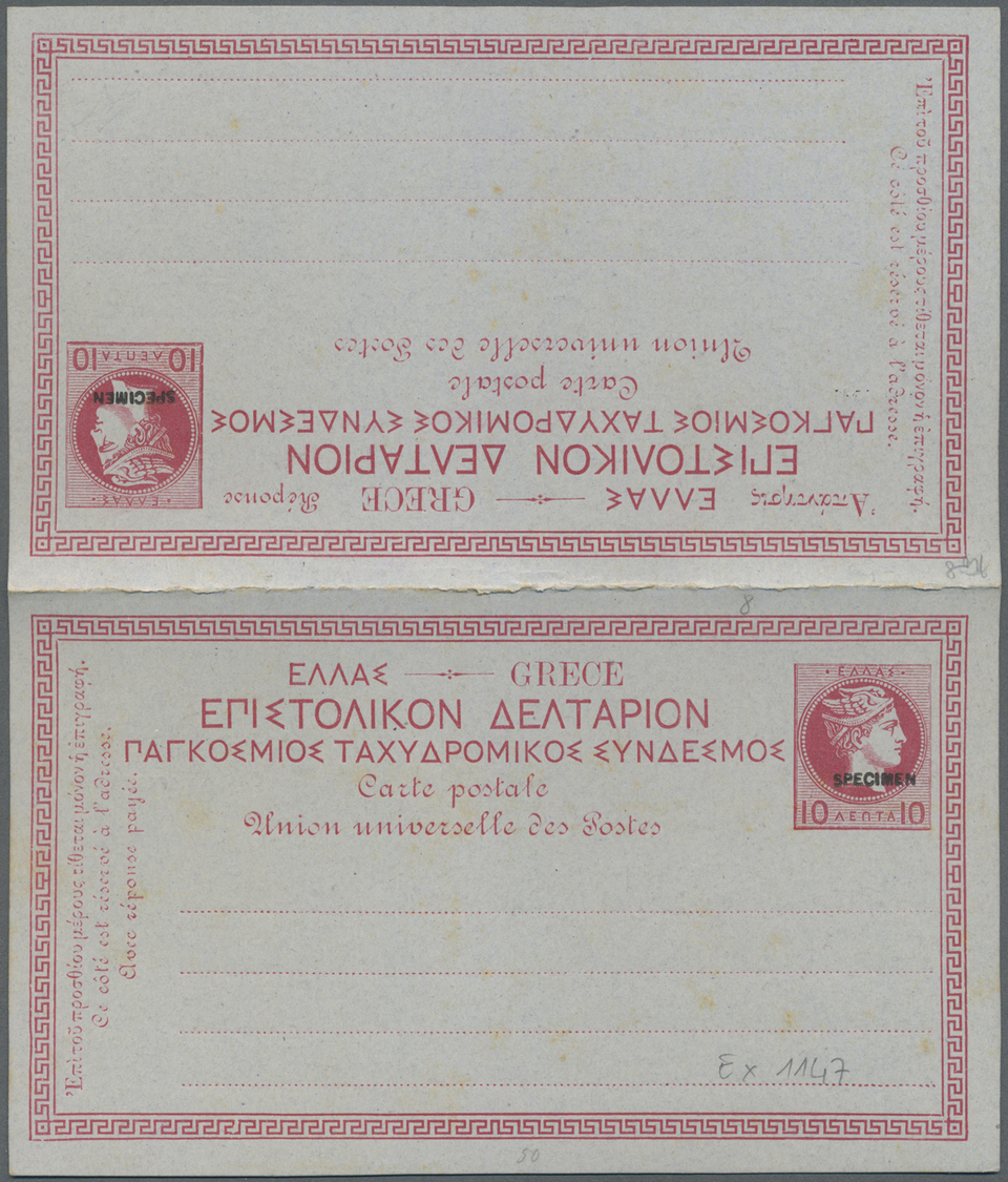 GA Griechenland - Ganzsachen: 1883, 5 L Black, 10 L Red And 10 L Blue Postal Stationery Cards With Overprint "SPE - Postal Stationery