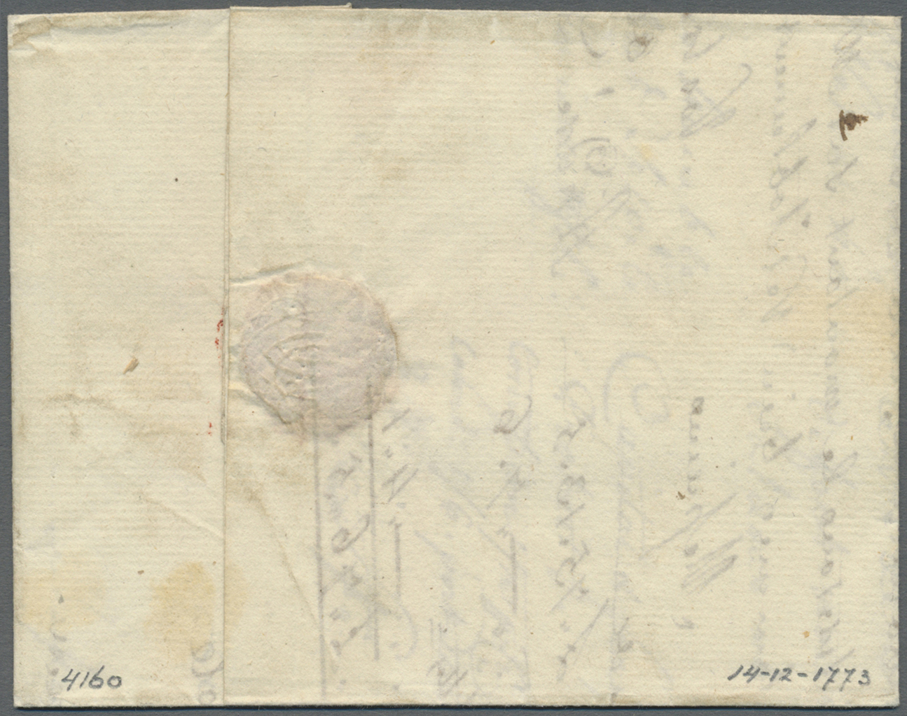 Br Großbritannien - Vorphilatelie: 1773, Folded Letter From LONDON To Lille, France With Black Line Stamp "ANGLET - ...-1840 Prephilately