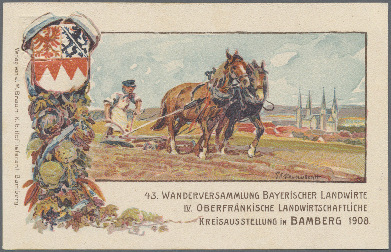 GA Thematik: Tiere-Pferde / Animals-horses: 1908, Bayern. Privat-Postkarte 5 Pf Wappen "43. Wanderveranstaltung Bayr. La - Horses