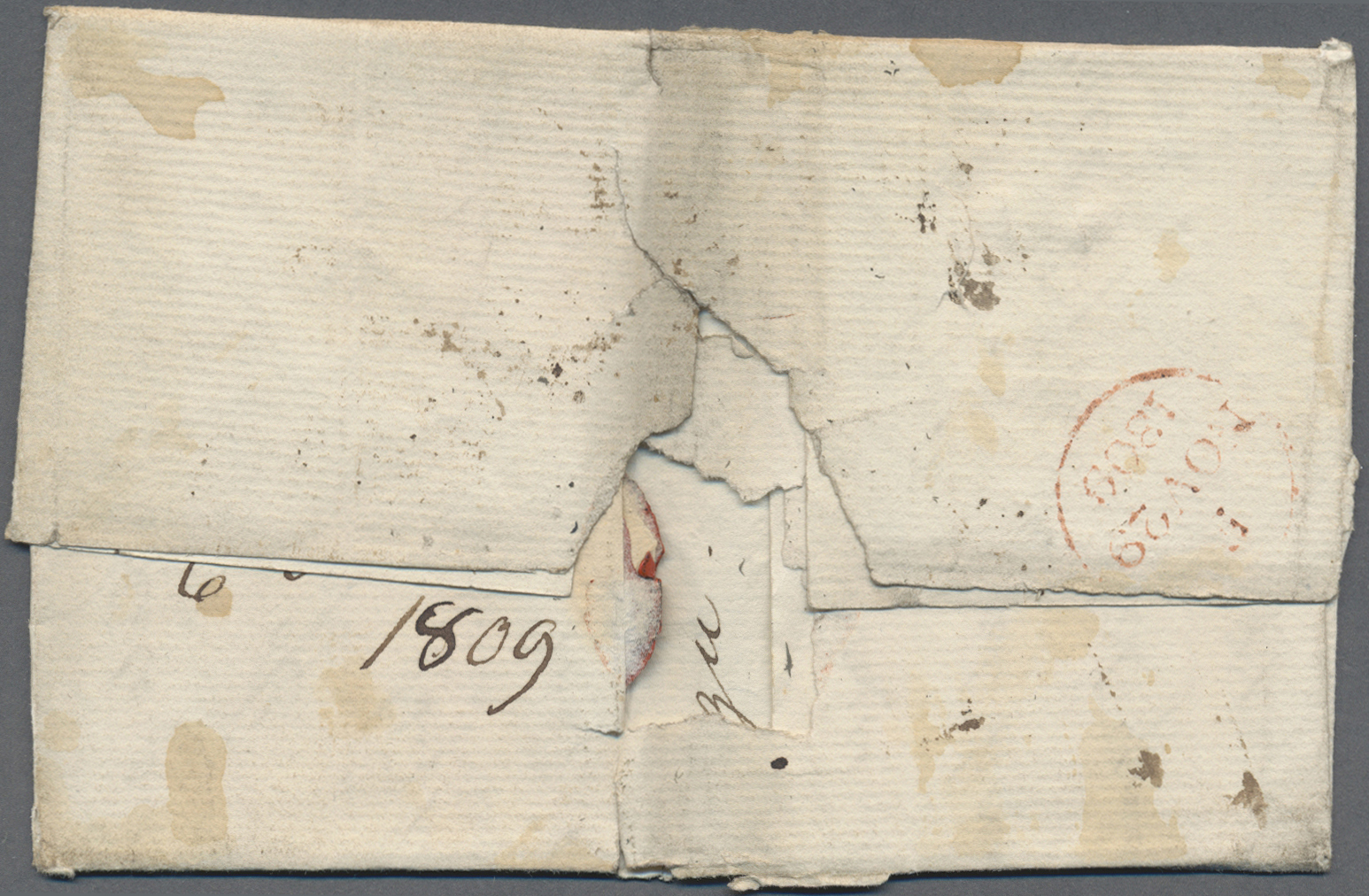 Br Großbritannien - Vorphilatelie: 1809. Pre-stamp Envelope (roughly Opend, Soiled) Addressed To London With Oval - ...-1840 Prephilately