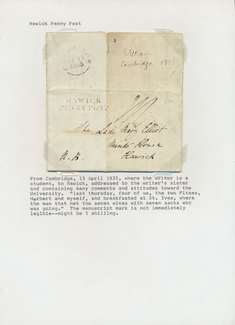 Br Großbritannien - Vorphilatelie: 1930/1840, Five "Penny Post" Entires From HAWICK, RYTON, CHELTENHAM, HURSLEY A - ...-1840 Préphilatélie