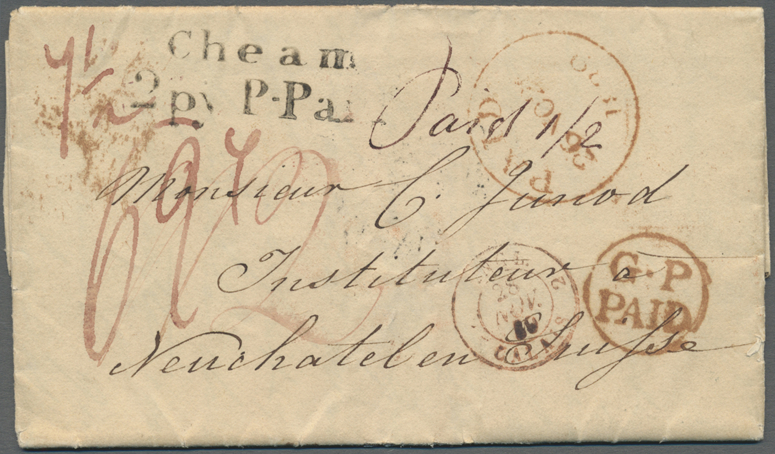 Br Großbritannien - Vorphilatelie: 1839. Pre-stamp Mourning Envelope Addressed To Switzerland Cancelled By Hand-s - ...-1840 Préphilatélie