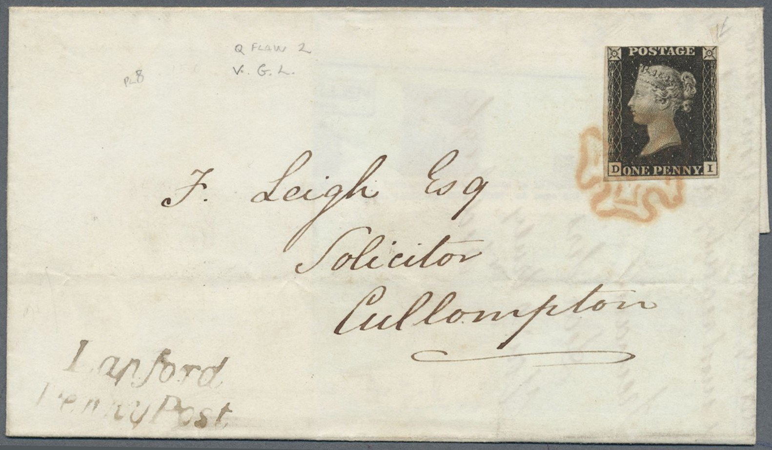 Br Großbritannien: 1841, 1 D Black "D - I", Intense Black From Plate 8, With Full Margins On Three Sides Tied By - Autres & Non Classés