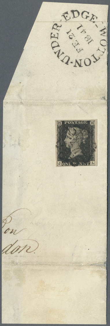Brrst Großbritannien: 1841, 1d. Black, Plate 10, Lettered "J-L", Fresh Colour, Close To Wide Margins, On Piece Clear - Other & Unclassified