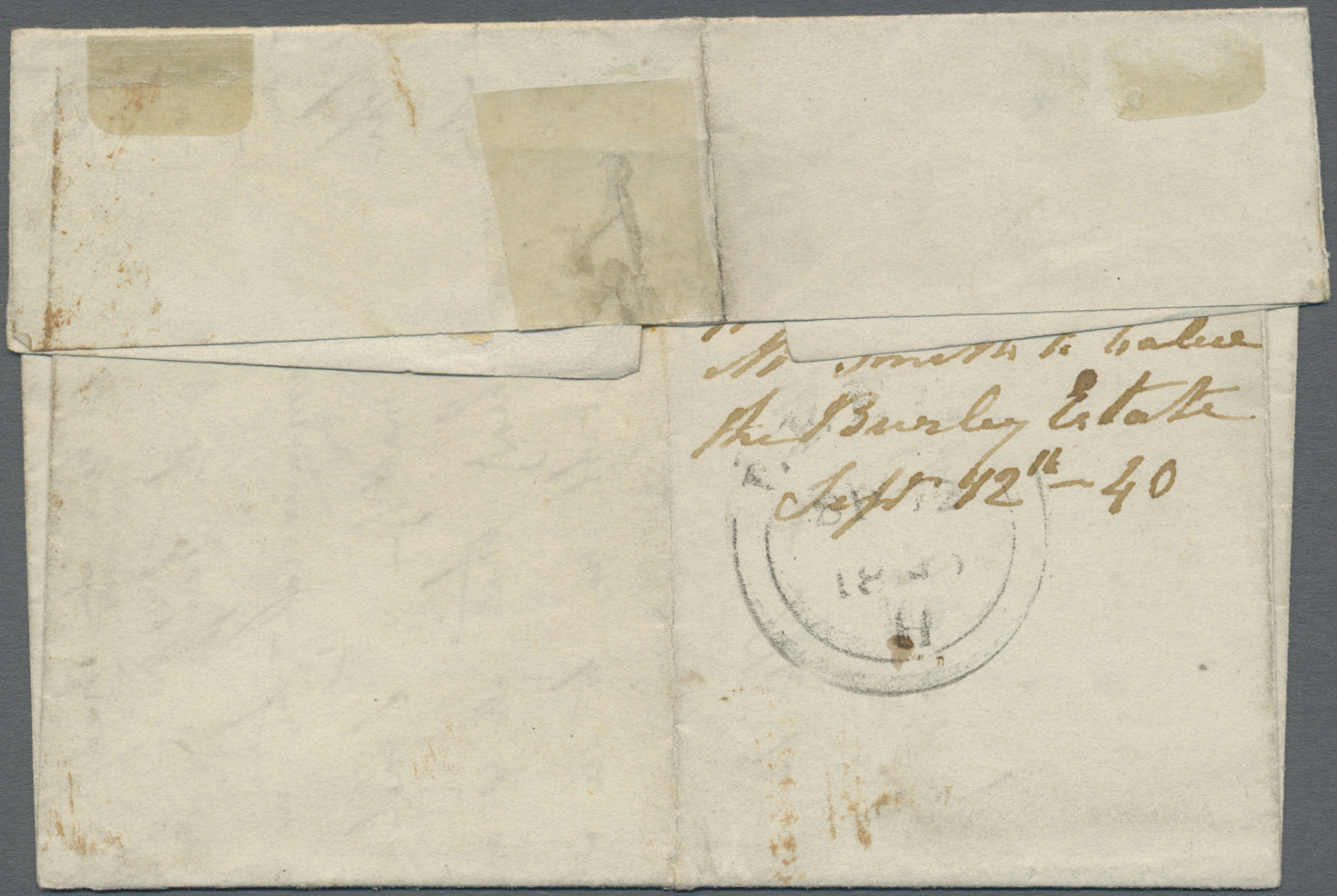 Br Großbritannien: 1840. Envelope (folds, Hinges) Addressed To London Bearing SG 1, 1d Black (Plate 6) Tied By Re - Autres & Non Classés