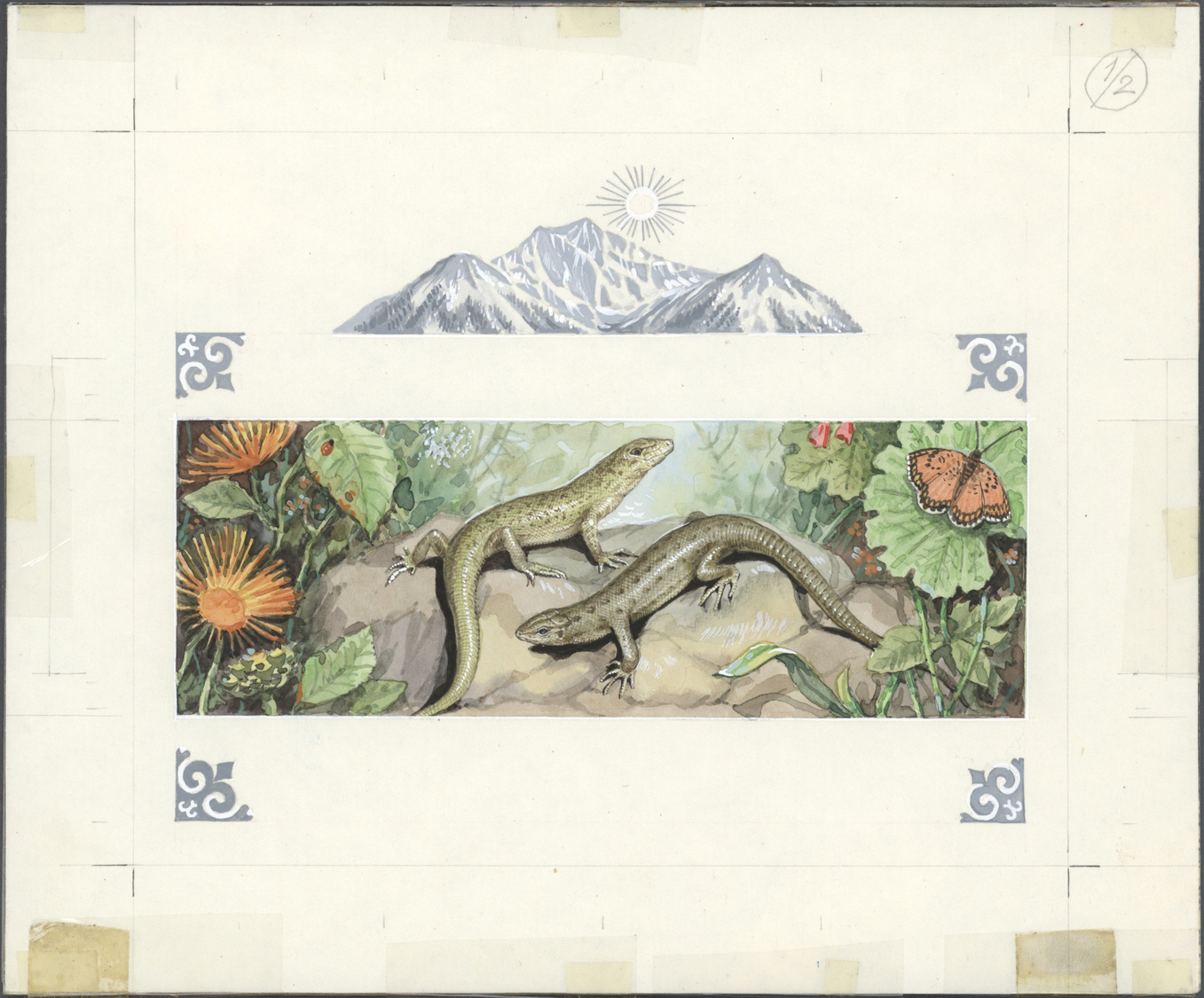 Thematik: Tiere-Reptilien / animals-reptiles: 1995/1996, Kyrgyzstan. Set of 8 artworks for stamps of the complete Reptil