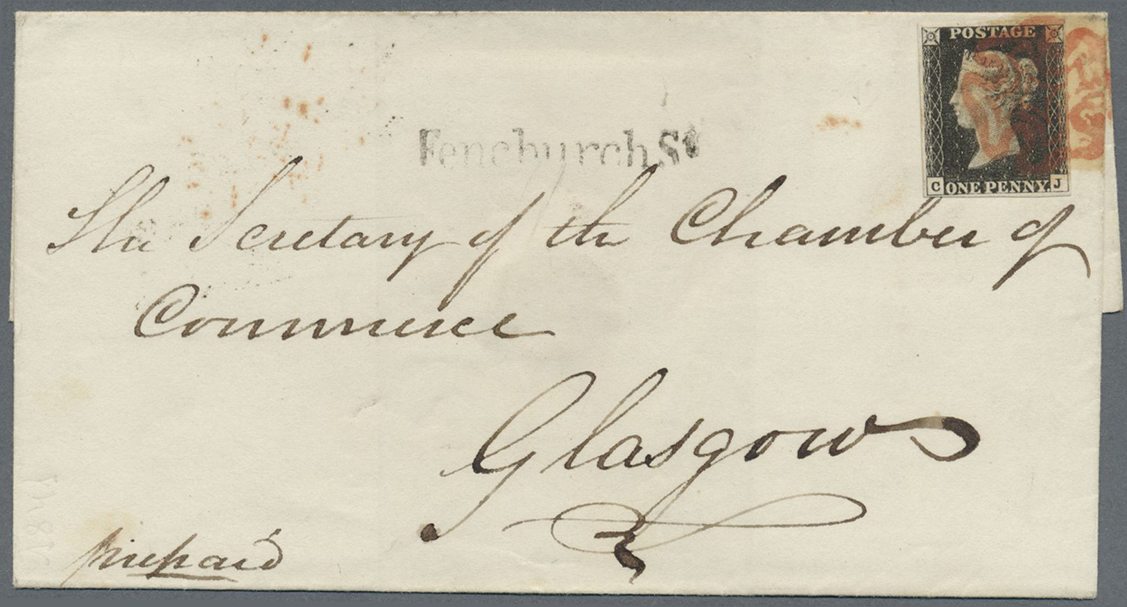 Br Großbritannien: 1841, 1d. Black, Fresh Colour, Close To Full Margins, Splendid Copy On Lettersheet, Oblit. By - Other & Unclassified