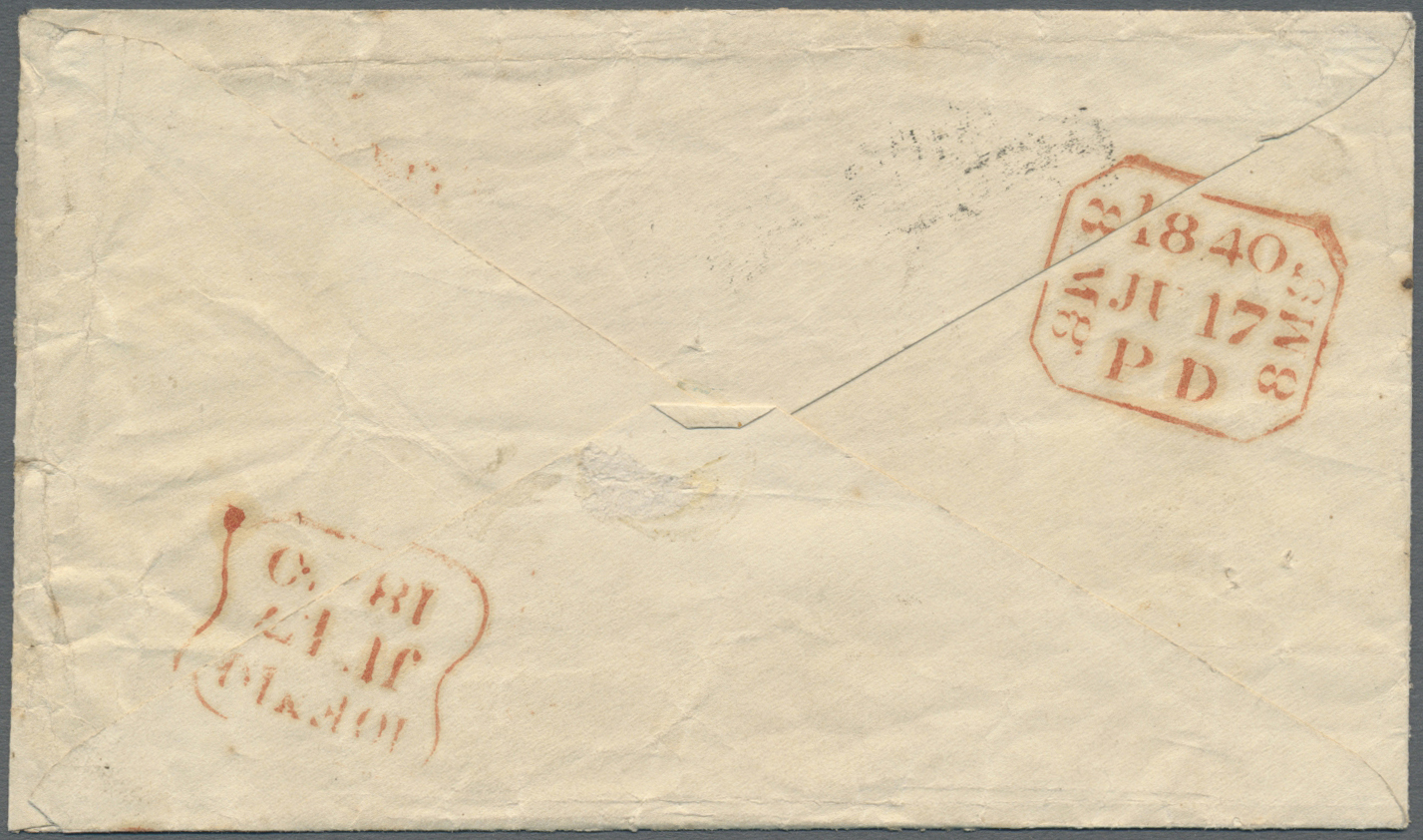 Br Großbritannien: 1840. Envelope (creased) Addressed To Kensington Bearing SG 1, 1d Black Tied By Red Maltese Cr - Autres & Non Classés