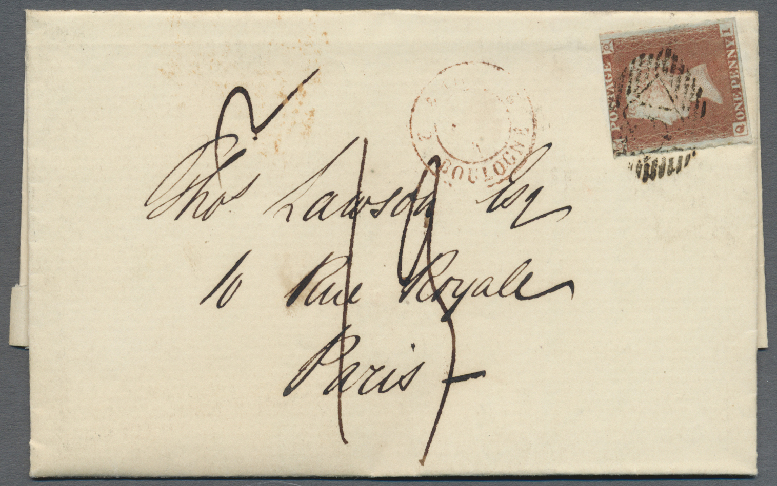 Br Großbritannien: 1847. Envelope Written Front The Temple, London Dated ‘25May 1847' Addressed To France Bearing - Autres & Non Classés