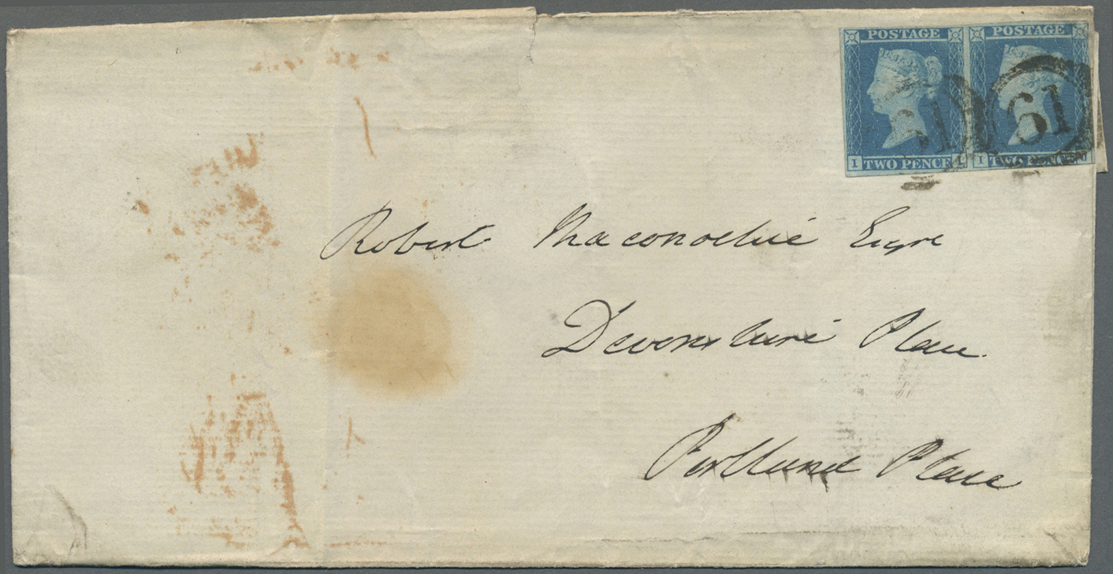 Br/ Großbritannien: 1849, Horizontal Pair 2 D QV With Numeral "61" In Circle On Heavy Letter. Some Traces And Vert - Other & Unclassified