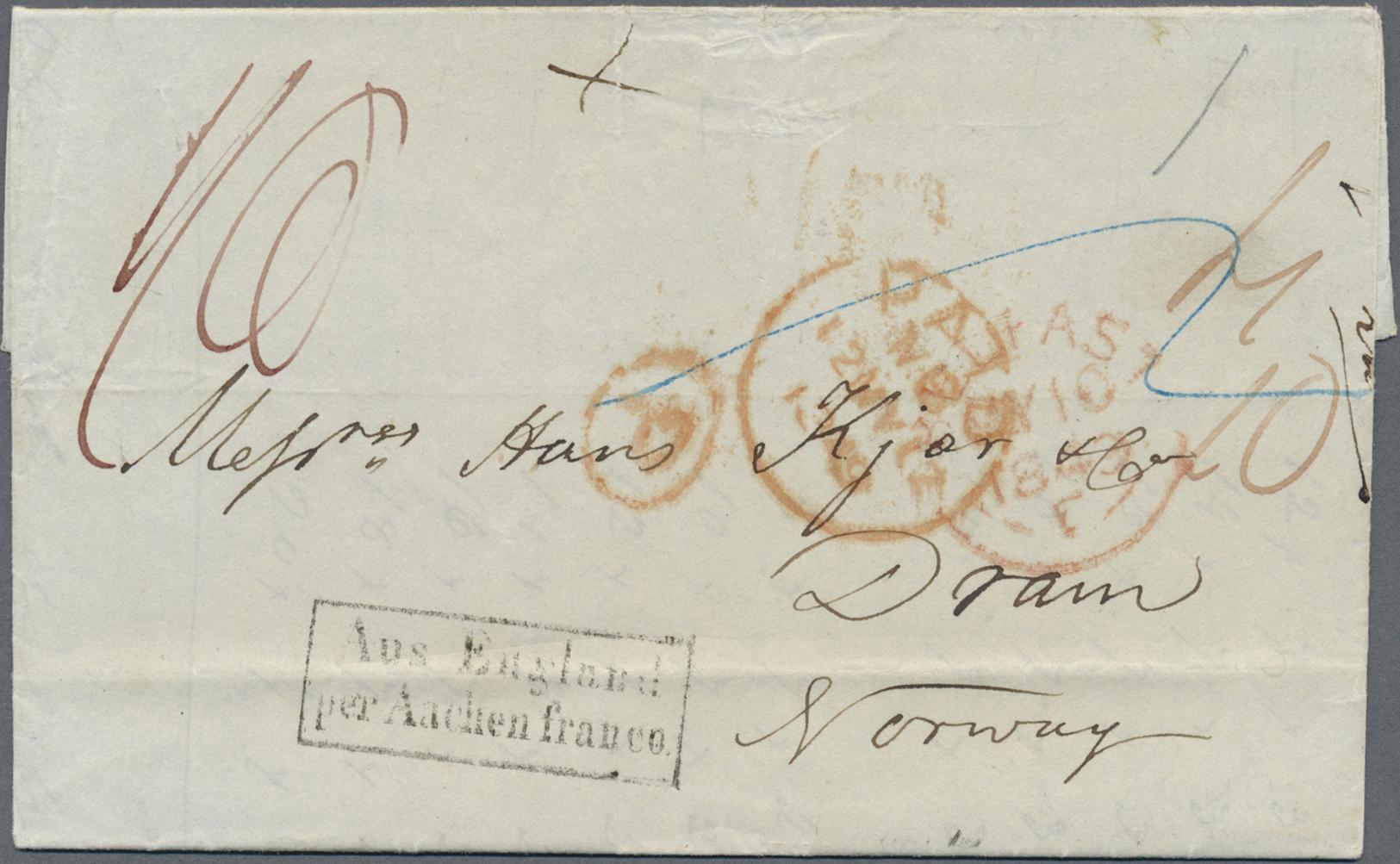 Br Großbritannien: 1849. Stampless Envelope (calculations On The Reverse) Addressed To Dram, Norway Cancelled By - Autres & Non Classés