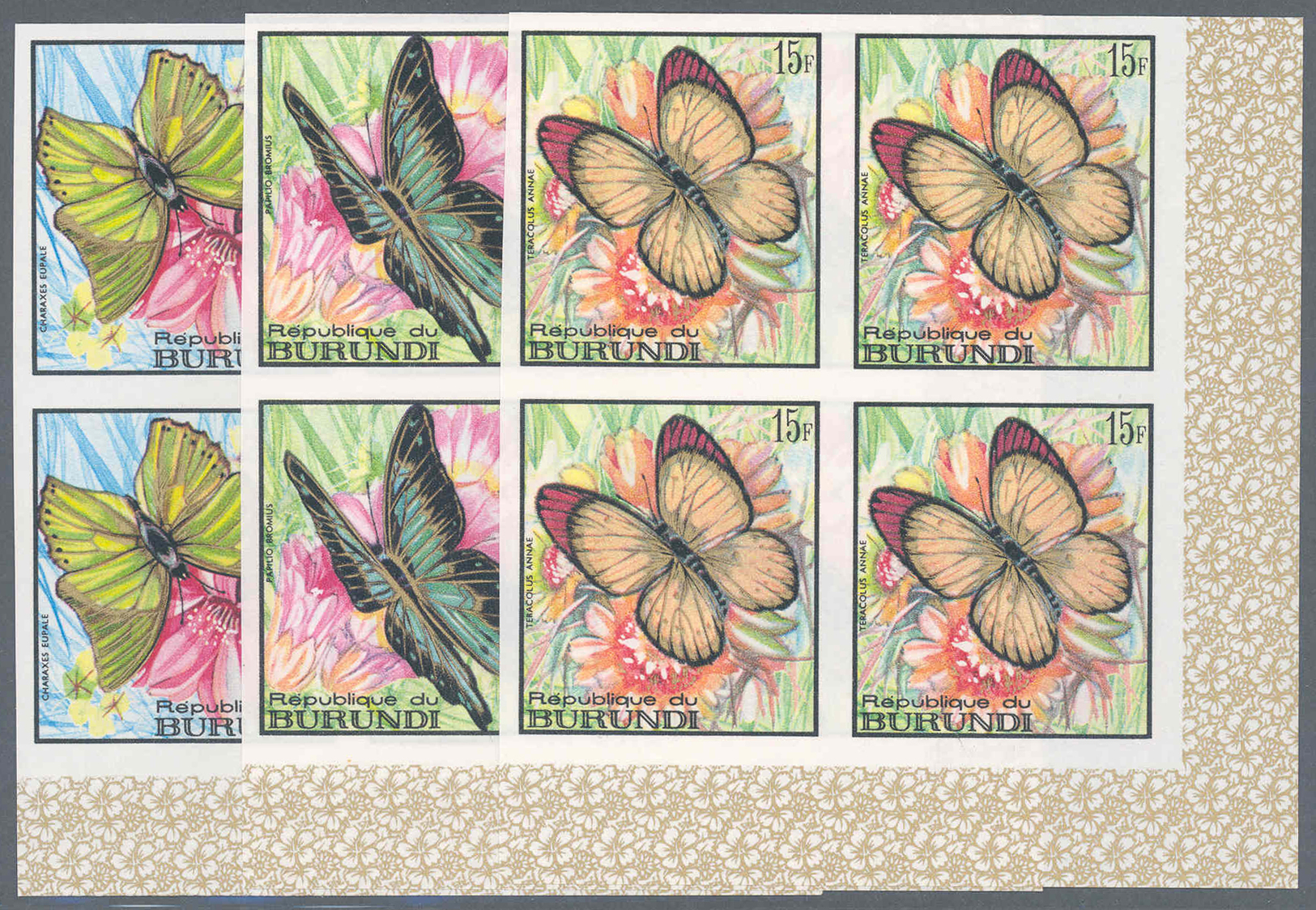 ** Thematik: Tiere-Schmetterlinge / animals-butterflies: 1968, Burundi, Schmetterlinge komplett in UNGEZÄHNTEN Eckrand-V