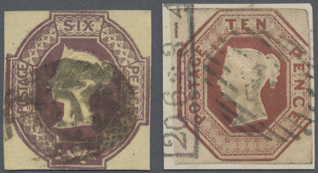 O/Brrst Großbritannien: 1848/1854, 6 D Mauve Cut Square, VF Used, Signed Bühler And 10 D Brown Cut Square, Fine Used O - Other & Unclassified