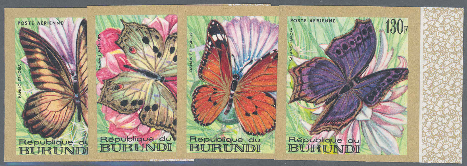 ** Thematik: Tiere-Schmetterlinge / Animals-butterflies: 1968, Burundi, Schmetterlinge Komplett In UNGEZÄHNTEN Randstück - Butterflies